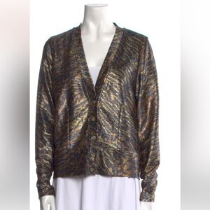 GANNI- V- Neck Printed Metallic Cardi